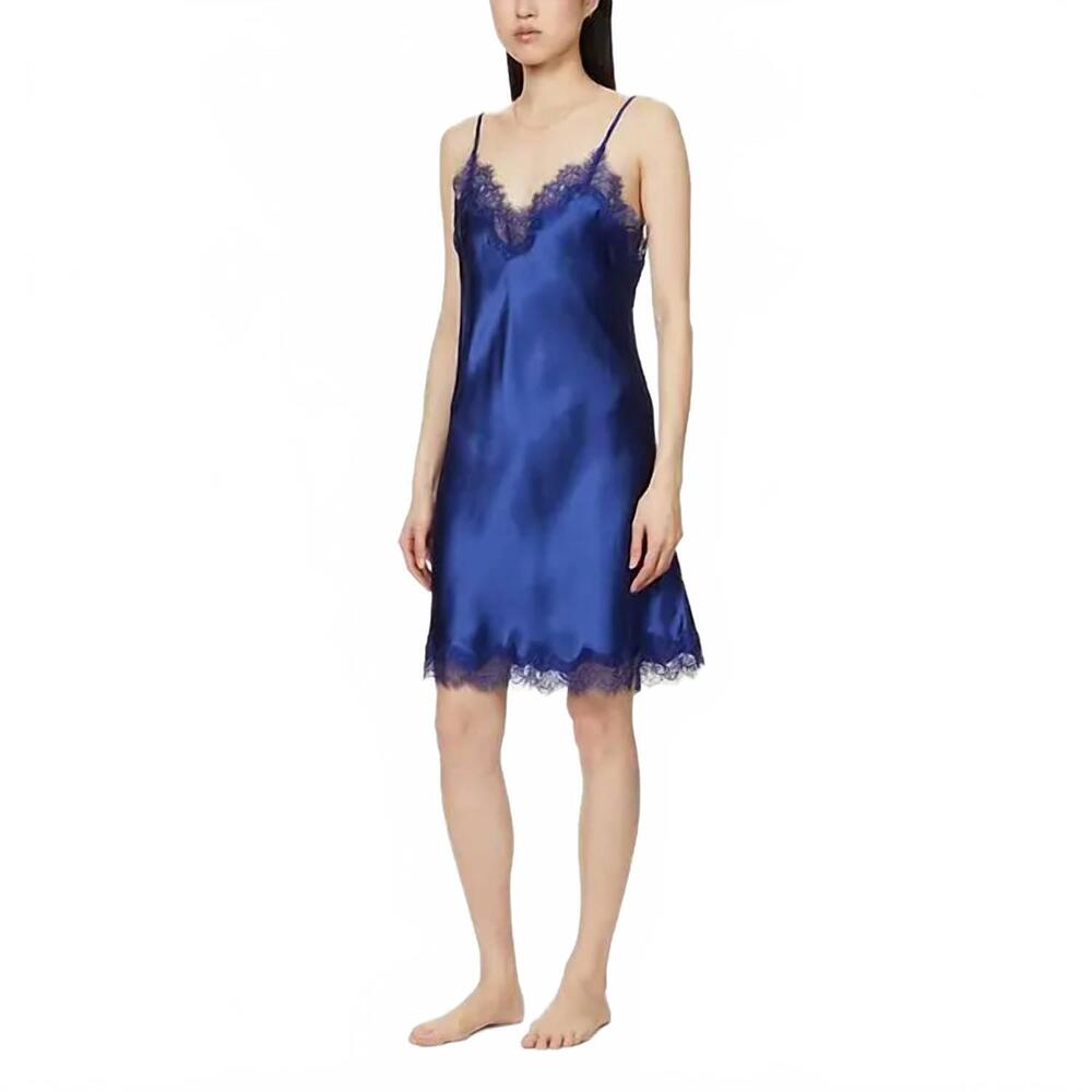 NEW SAINTED SISTERS scarlett lace-trim silk-satin chemise in midnight bloom